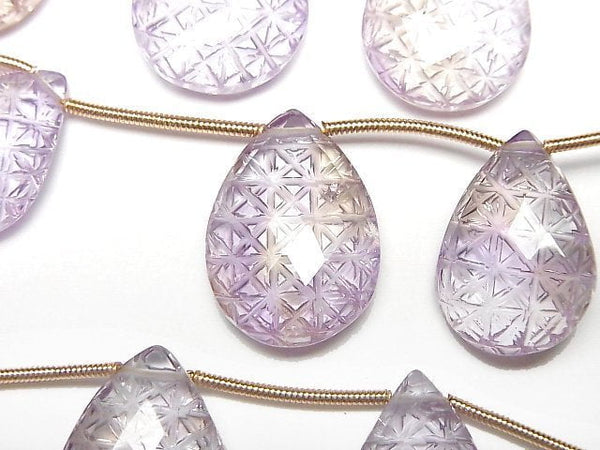 [Video]High Quality Amethyst x Citrine AAA Carved Faceted Pear Shape 1strand (3pcs)