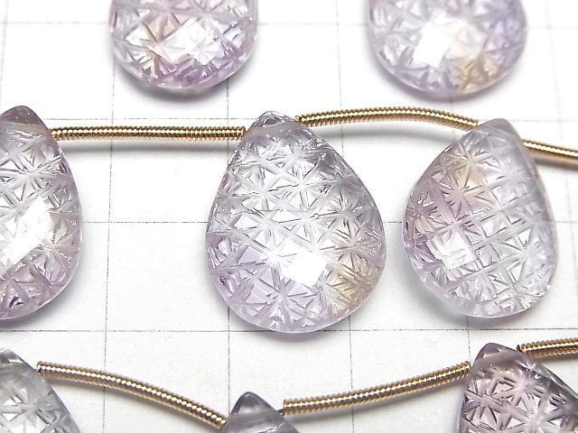 [Video]High Quality Amethyst x Citrine AAA Carved Faceted Pear Shape 1strand (3pcs)