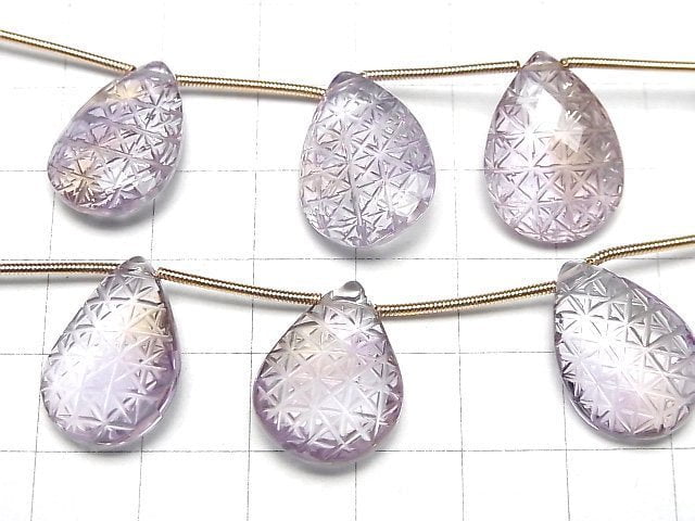 [Video]High Quality Amethyst x Citrine AAA Carved Faceted Pear Shape 1strand (3pcs)