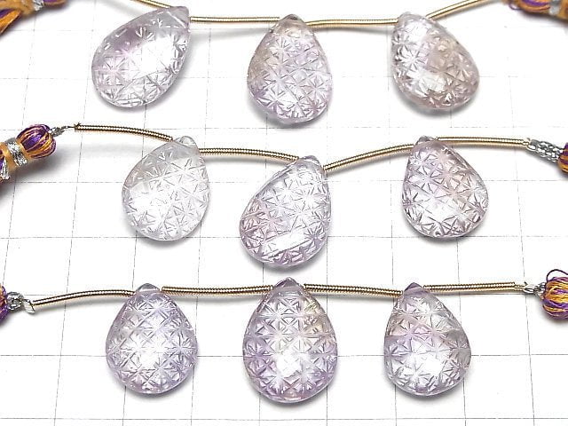 [Video]High Quality Amethyst x Citrine AAA Carved Faceted Pear Shape 1strand (3pcs)