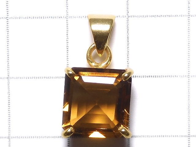 [Video][One of a kind] High Quality Brandy Quartz AAA Faceted Pendant 18KGP NO.21