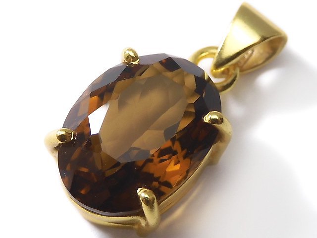 [Video][One of a kind] High Quality Brandy Quartz AAA Faceted Pendant 18KGP NO.22