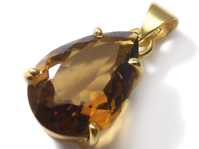 [Video][One of a kind] High Quality Brandy Quartz AAA Faceted Pendant 18KGP NO.23