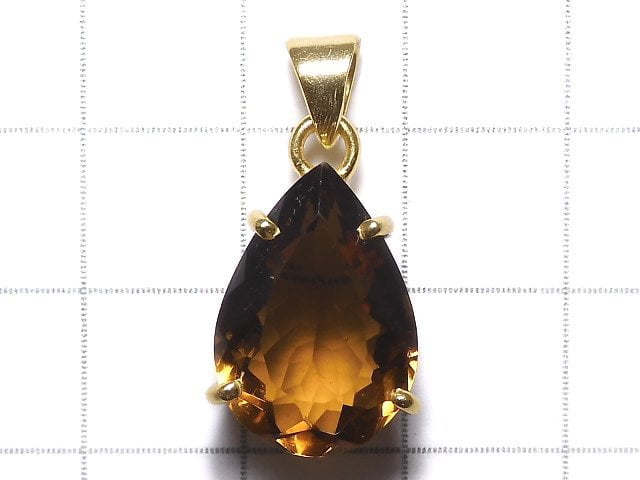 [Video][One of a kind] High Quality Brandy Quartz AAA Faceted Pendant 18KGP NO.23