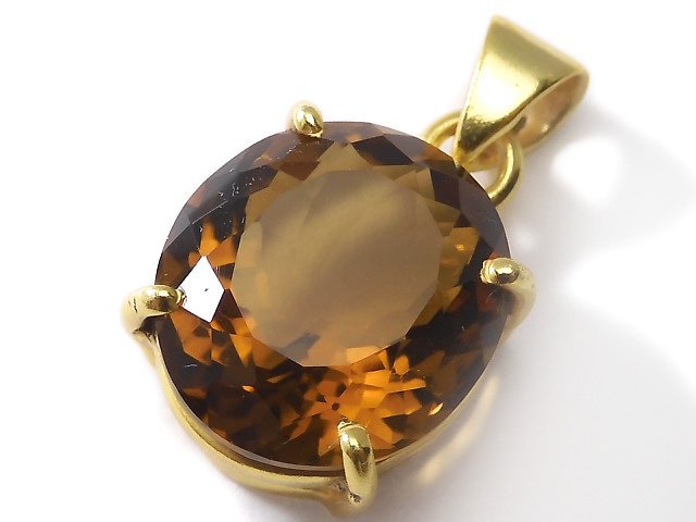 [Video][One of a kind] High Quality Brandy Quartz AAA Faceted Pendant 18KGP NO.24