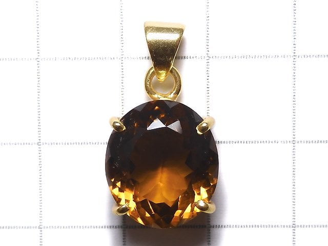 [Video][One of a kind] High Quality Brandy Quartz AAA Faceted Pendant 18KGP NO.24