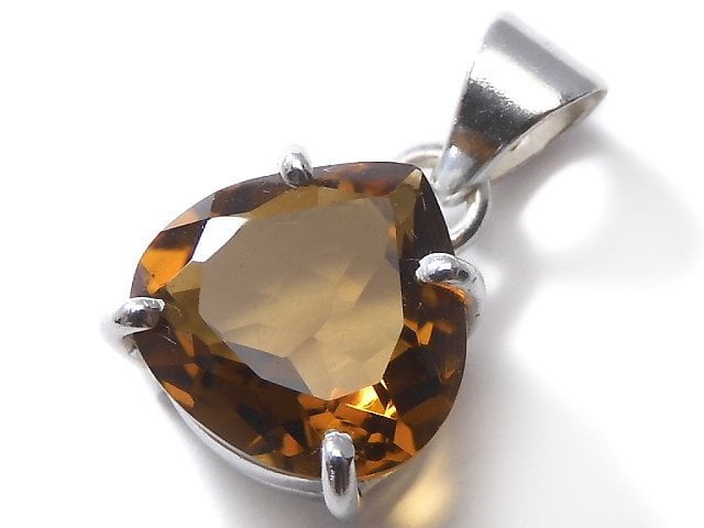 [Video][One of a kind] High Quality Brandy Quartz AAA Faceted Pendant Silver925 NO.26