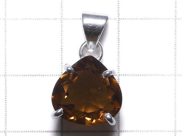 [Video][One of a kind] High Quality Brandy Quartz AAA Faceted Pendant Silver925 NO.26