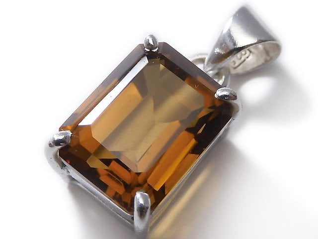 [Video][One of a kind] High Quality Brandy Quartz AAA Faceted Pendant Silver925 NO.27