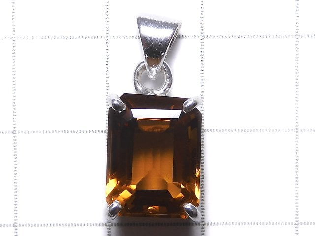 [Video][One of a kind] High Quality Brandy Quartz AAA Faceted Pendant Silver925 NO.27