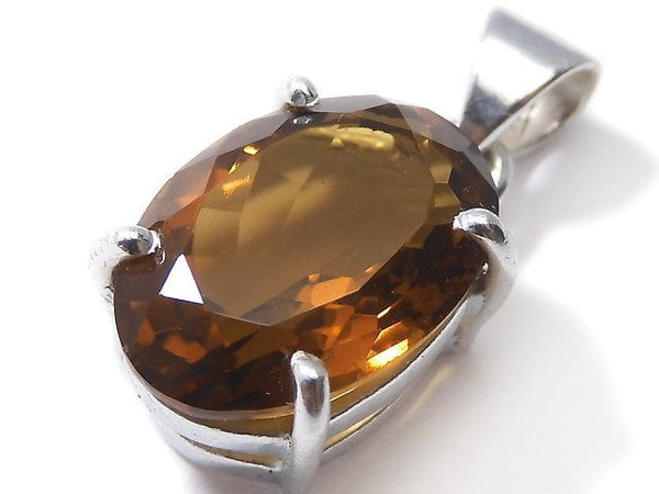 [Video][One of a kind] High Quality Brandy Quartz AAA Faceted Pendant Silver925 NO.28