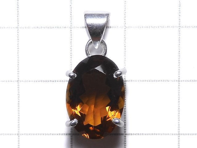 [Video][One of a kind] High Quality Brandy Quartz AAA Faceted Pendant Silver925 NO.28