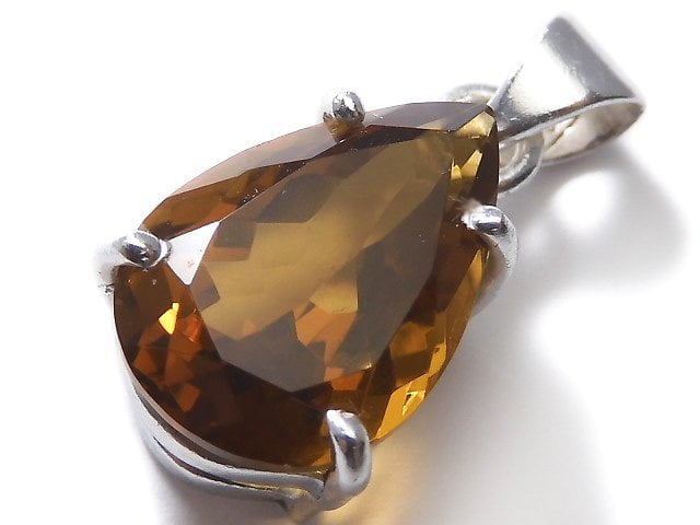 [Video][One of a kind] High Quality Brandy Quartz AAA Faceted Pendant Silver925 NO.29