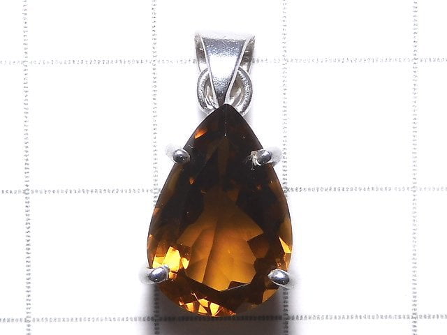 [Video][One of a kind] High Quality Brandy Quartz AAA Faceted Pendant Silver925 NO.29