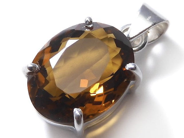 [Video][One of a kind] High Quality Brandy Quartz AAA Faceted Pendant Silver925 NO.30