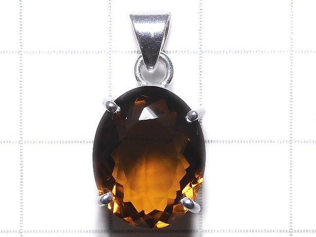 [Video][One of a kind] High Quality Brandy Quartz AAA Faceted Pendant Silver925 NO.30