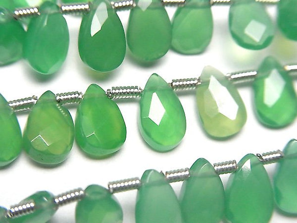 [Video]High Quality Green Onyx AAA Pear Shape Faceted Briolette 8x5mm half or 1strand beads (aprx.6inch/16cm)