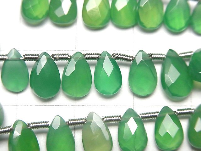 [Video]High Quality Green Onyx AAA Pear Shape Faceted Briolette 8x5mm half or 1strand beads (aprx.6inch/16cm)