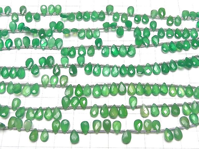 [Video]High Quality Green Onyx AAA Pear Shape Faceted Briolette 8x5mm half or 1strand beads (aprx.6inch/16cm)