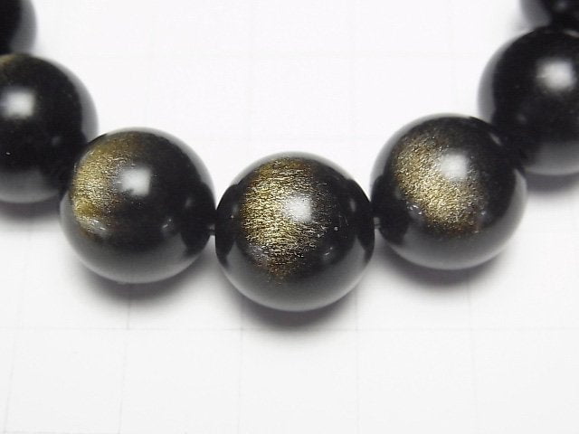 [Video] Golden Obsidian AAA+ Round 14mm Bracelet