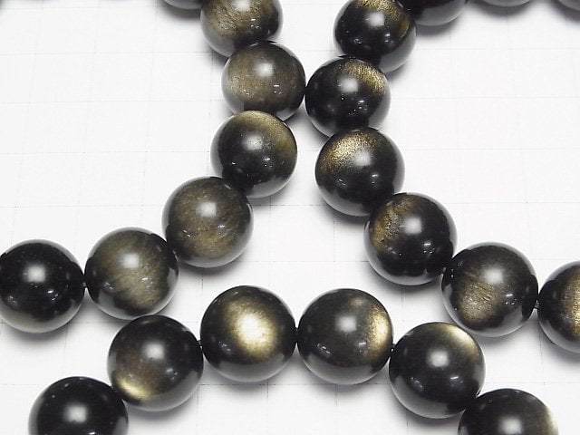 [Video] Golden Obsidian AAA+ Round 14mm Bracelet