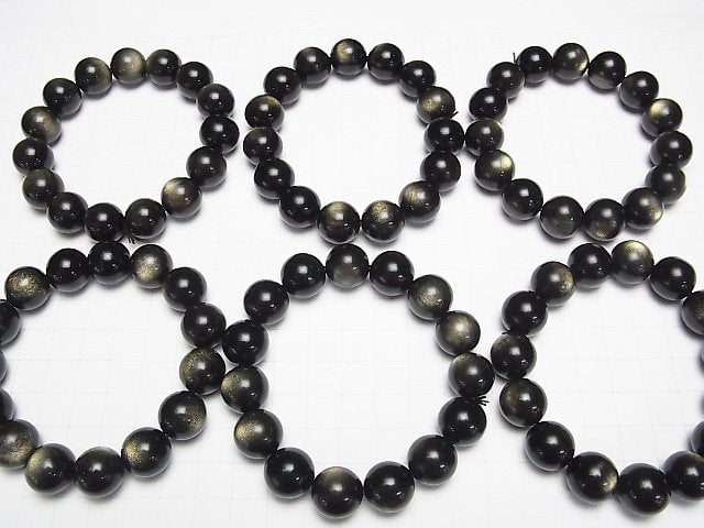 [Video] Golden Obsidian AAA+ Round 14mm Bracelet