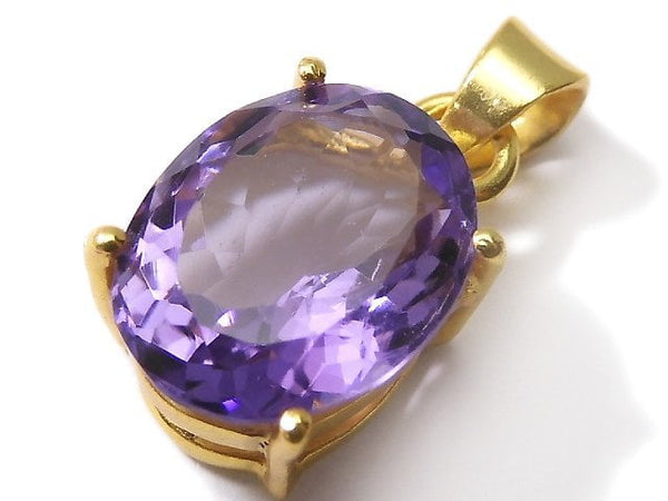 [Video][One of a kind] High Quality Amethyst AAA Faceted Pendant 18KGP NO.136