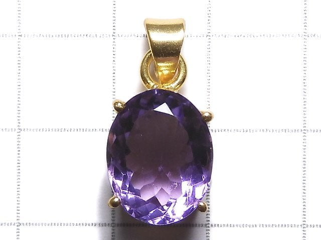 [Video][One of a kind] High Quality Amethyst AAA Faceted Pendant 18KGP NO.136