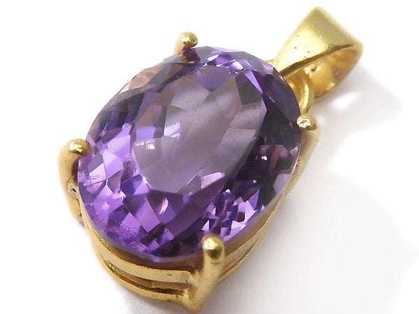 [Video][One of a kind] High Quality Amethyst AAA Faceted Pendant 18KGP NO.138