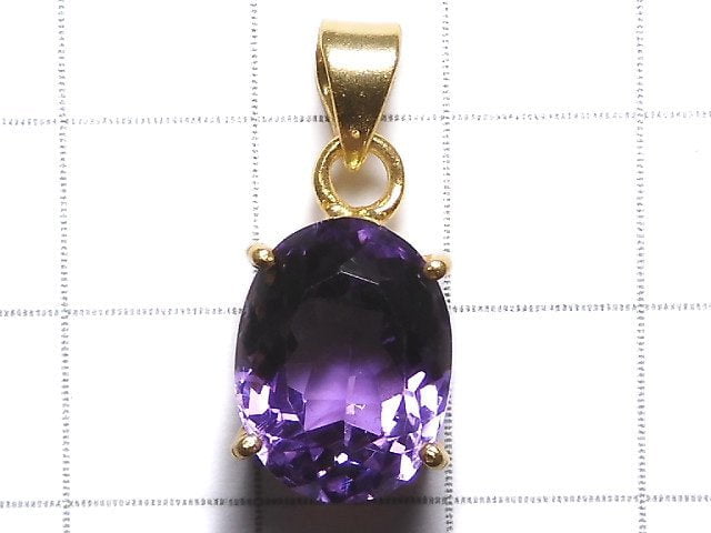 [Video][One of a kind] High Quality Amethyst AAA Faceted Pendant 18KGP NO.138