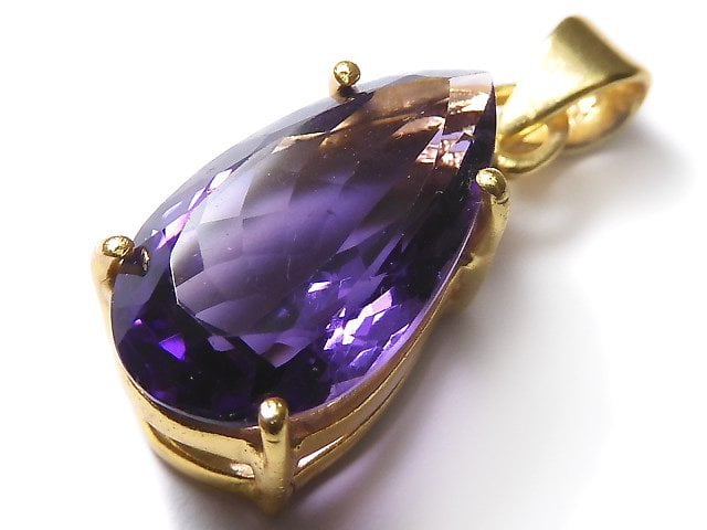 [Video][One of a kind] High Quality Amethyst AAA Faceted Pendant 18KGP NO.139