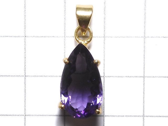 [Video][One of a kind] High Quality Amethyst AAA Faceted Pendant 18KGP NO.139