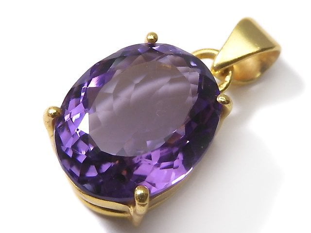 [Video][One of a kind] High Quality Amethyst AAA Faceted Pendant 18KGP NO.140