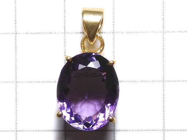 [Video][One of a kind] High Quality Amethyst AAA Faceted Pendant 18KGP NO.140