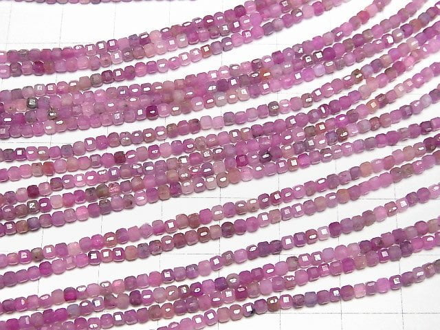 [Video]High Quality! Pink Sapphire AA++ Cube Shape 2x2x2mm half or 1strand beads (aprx.15inch/36cm)