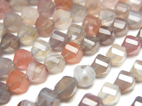 [Video]High Quality! Pink Botswana Agate Twist x Multiple Facets 6x5.5x5.5mm 1strand beads (aprx.14inch/35cm)