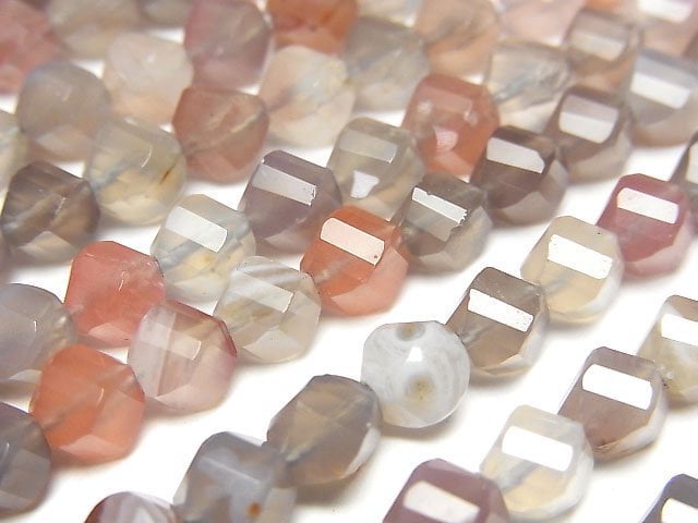 [Video]High Quality! Pink Botswana Agate Twist x Multiple Facets 6x5.5x5.5mm 1strand beads (aprx.14inch/35cm)