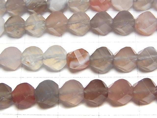 [Video]High Quality! Pink Botswana Agate Twist x Multiple Facets 6x5.5x5.5mm 1strand beads (aprx.14inch/35cm)