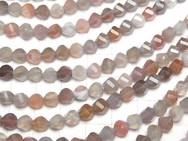 [Video]High Quality! Pink Botswana Agate Twist x Multiple Facets 6x5.5x5.5mm 1strand beads (aprx.14inch/35cm)