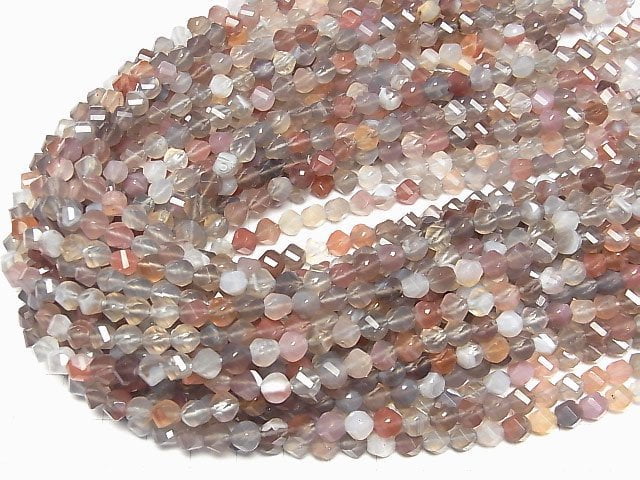 [Video]High Quality! Pink Botswana Agate Twist x Multiple Facets 6x5.5x5.5mm 1strand beads (aprx.14inch/35cm)