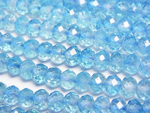 [Video]High Quality! Blue color Topaz AA++ Faceted Button Roundel 6x6x4mm half or 1strand beads (aprx.15inch/37cm)