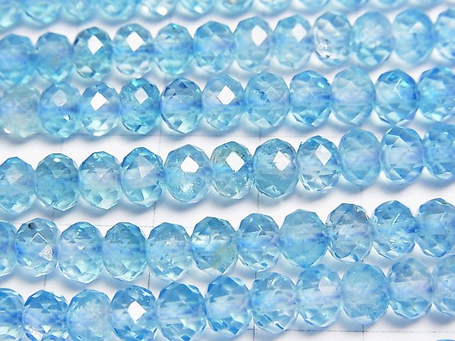 [Video]High Quality! Blue color Topaz AA++ Faceted Button Roundel 6x6x4mm half or 1strand beads (aprx.15inch/37cm)