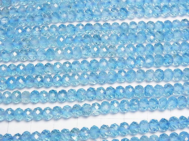 [Video]High Quality! Blue color Topaz AA++ Faceted Button Roundel 6x6x4mm half or 1strand beads (aprx.15inch/37cm)