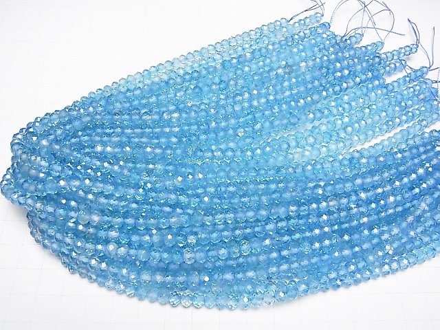 [Video]High Quality! Blue color Topaz AA++ Faceted Button Roundel 6x6x4mm half or 1strand beads (aprx.15inch/37cm)