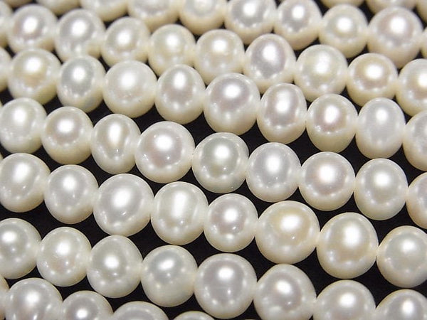 [Video] Fresh Water Pearl AAA- Potato 6mm White 1strand beads (aprx.15inch/36cm)