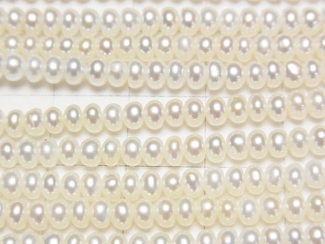 [Video] Fresh Water Pearl AAA White Roundel 4x4x2.5mm half or 1strand beads (aprx.15inch/37cm)