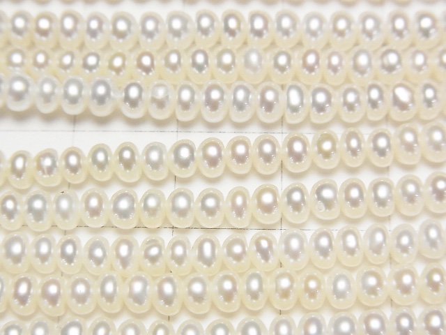 [Video] Fresh Water Pearl AAA White Roundel 4x4x2.5mm half or 1strand beads (aprx.15inch/37cm)