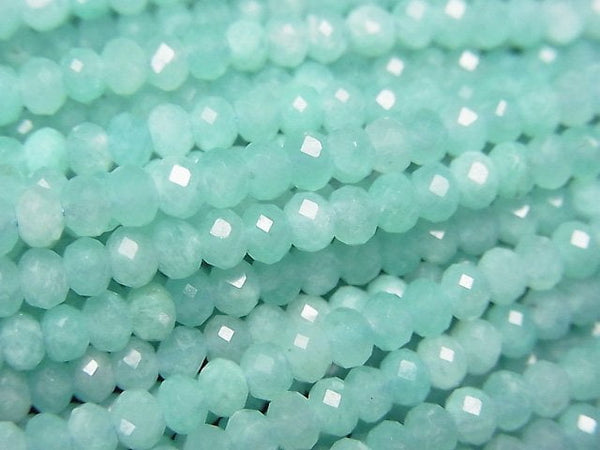 [Video] High Quality! Amazonite AA++ Faceted Button Roundel 3.5x3.5x2.5mm 1strand beads (aprx.15inch/37cm)