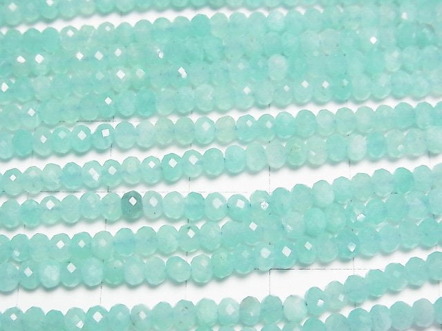 [Video] High Quality! Amazonite AA++ Faceted Button Roundel 3.5x3.5x2.5mm 1strand beads (aprx.15inch/37cm)