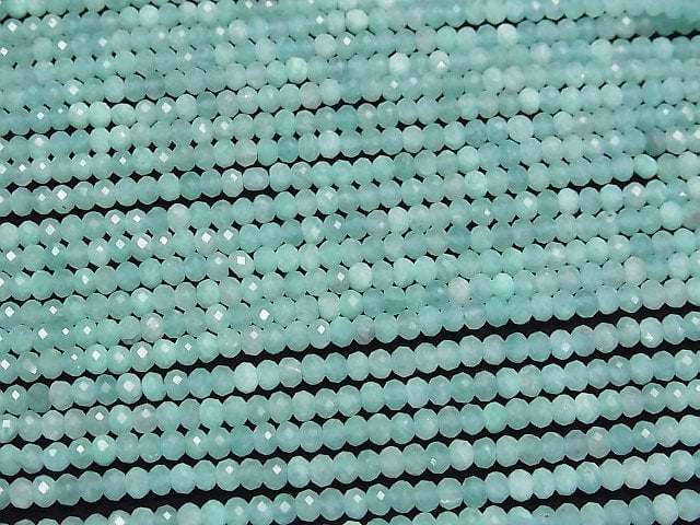 [Video] High Quality! Amazonite AA++ Faceted Button Rondelle 3.5x3.5x2.5mm 1strand beads (aprx.15inch/37cm)